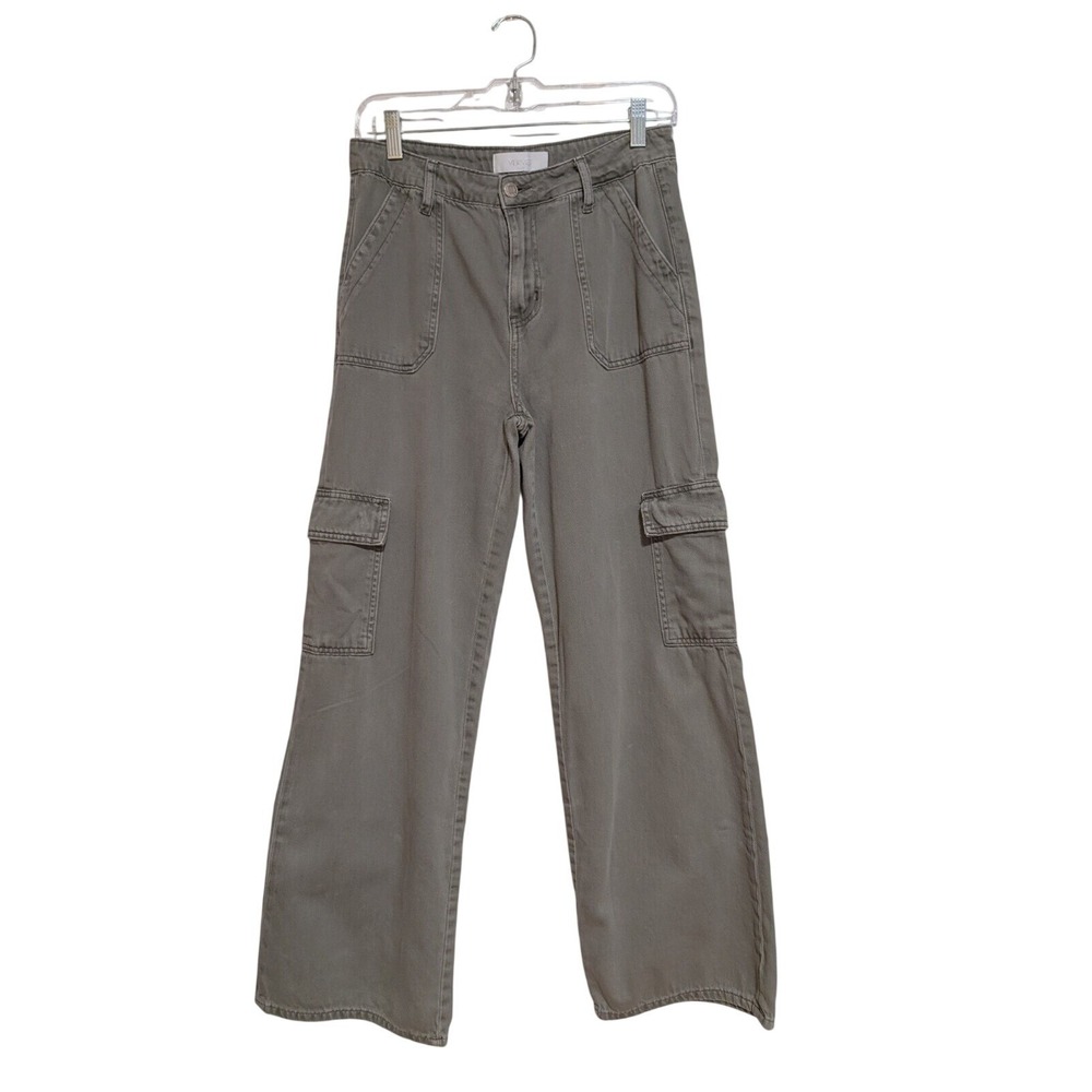 Vervet Blue Womens Green Wide Leg Cargo Pants Size 27 High Rise Cotton Utility